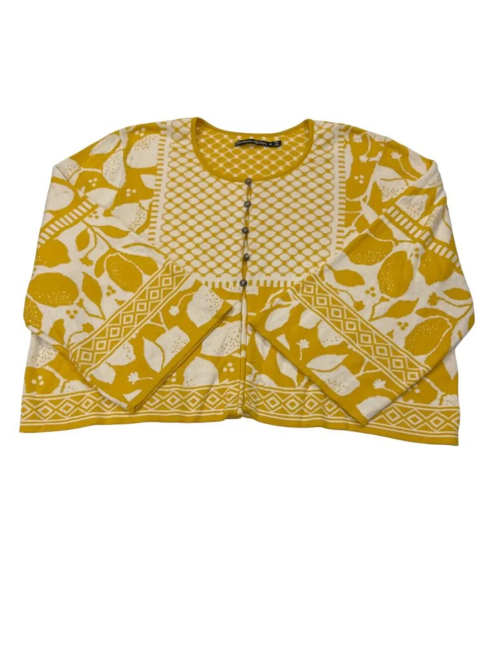 Gudren Sjoeden Anemone Jacquard Knit Cardigan Lemon Yellow, XL